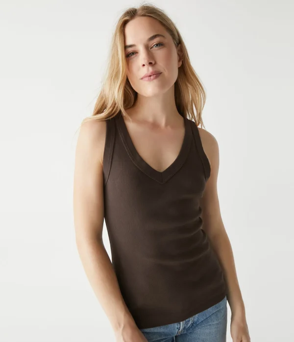 Michael Stars Maya V-Neck Tank- Tank Tops | 1x1 Cotton T-Shirts