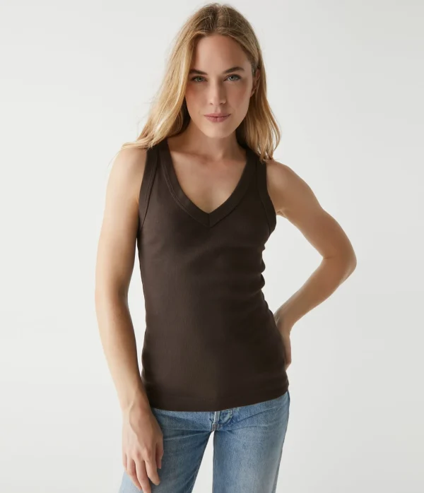 Michael Stars Maya V-Neck Tank- Tank Tops | 1x1 Cotton T-Shirts