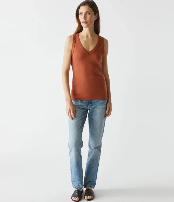 Michael Stars Maya V-Neck Tank- Tank Tops | 1x1 Cotton T-Shirts