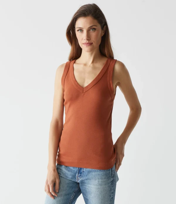 Michael Stars Maya V-Neck Tank- Tank Tops | 1x1 Cotton T-Shirts