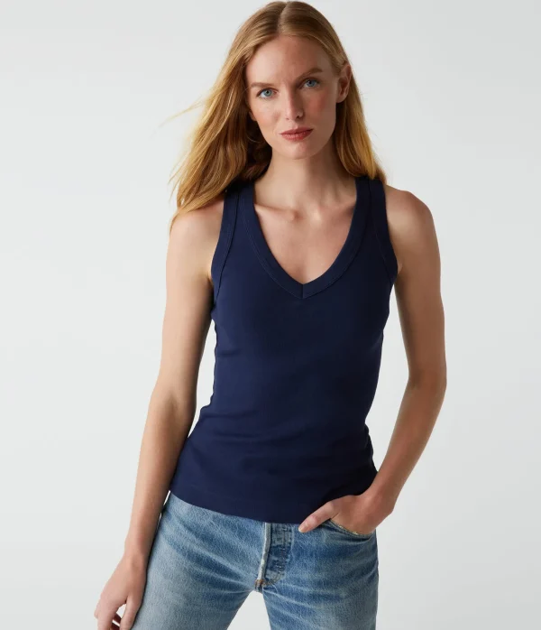 Michael Stars Maya V-Neck Tank- Tank Tops | 1x1 Cotton T-Shirts