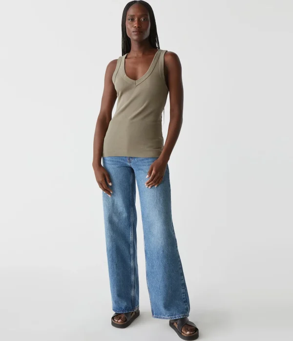 Michael Stars Maya V-Neck Tank- Tank Tops | 1x1 Cotton T-Shirts
