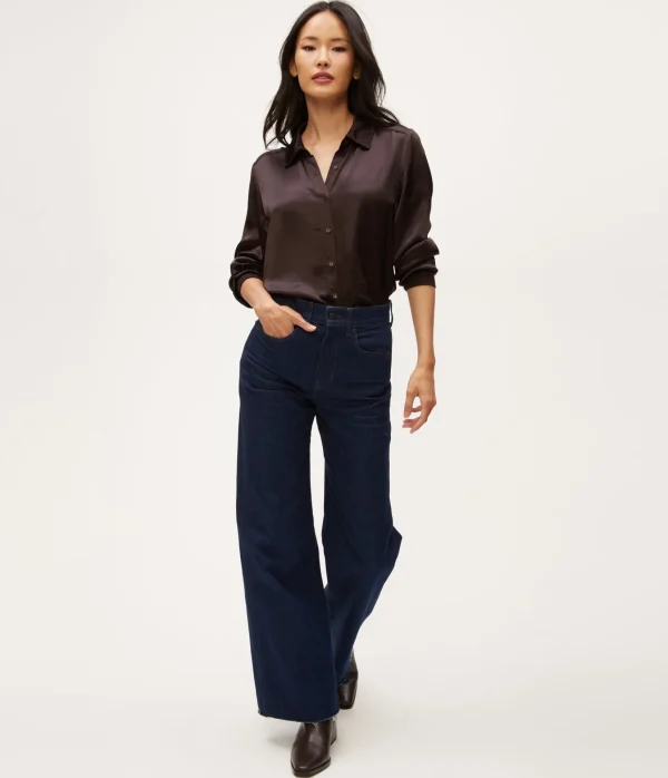 Michael Stars Meredith Satin Button Down Shirt- Tops, Blouses & Shirts