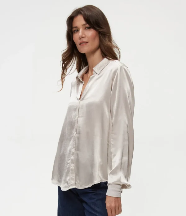 Michael Stars Meredith Satin Button Down Shirt- Tops, Blouses & Shirts