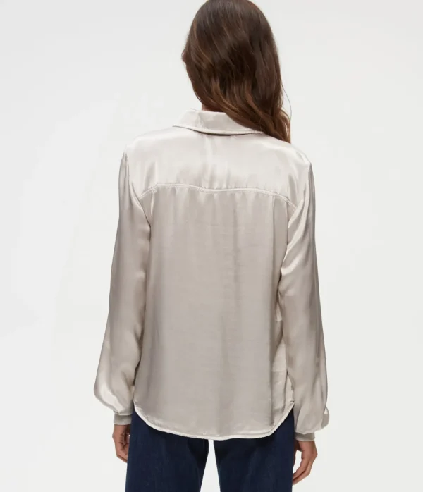 Michael Stars Meredith Satin Button Down Shirt- Tops, Blouses & Shirts