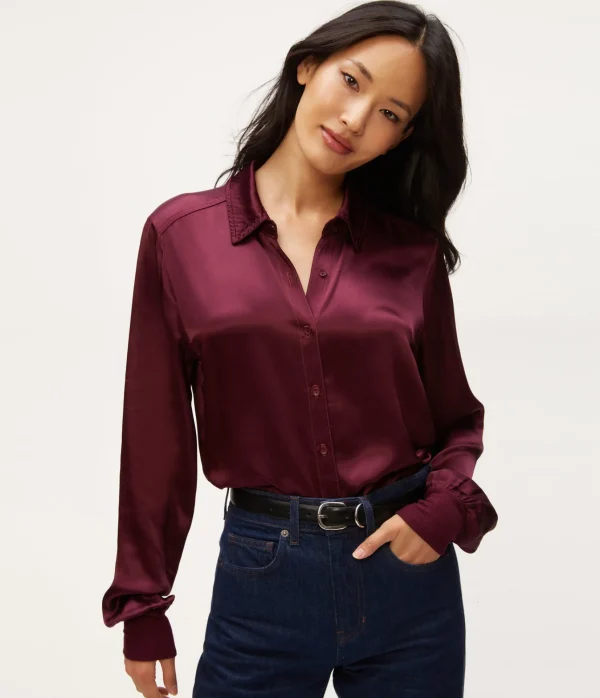 Michael Stars Meredith Satin Button Down Shirt- Tops, Blouses & Shirts