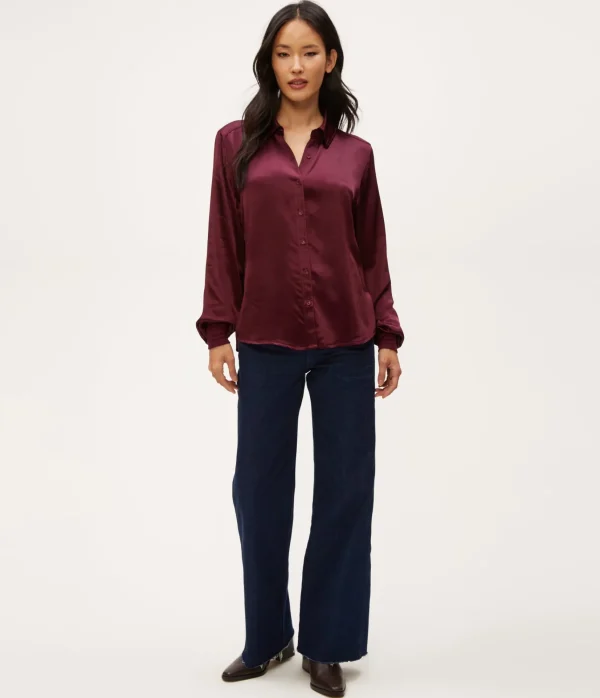 Michael Stars Meredith Satin Button Down Shirt- Tops, Blouses & Shirts