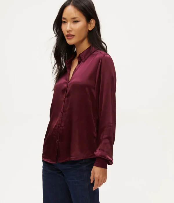 Michael Stars Meredith Satin Button Down Shirt- Tops, Blouses & Shirts
