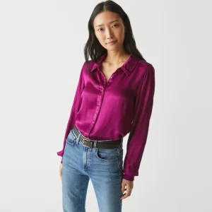 Michael Stars Meredith Satin Button Down Shirt- Tops, Blouses & Shirts