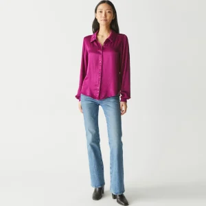 Michael Stars Meredith Satin Button Down Shirt- Tops, Blouses & Shirts