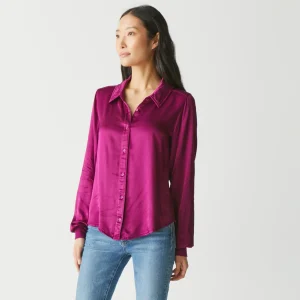 Michael Stars Meredith Satin Button Down Shirt- Tops, Blouses & Shirts