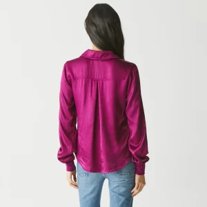 Michael Stars Meredith Satin Button Down Shirt- Tops, Blouses & Shirts