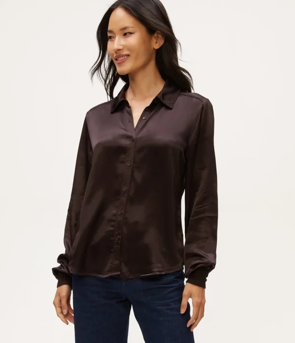 Michael Stars Meredith Satin Button Down Shirt- Tops, Blouses & Shirts