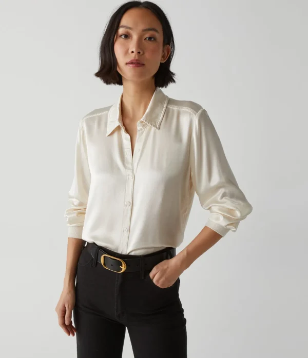 Michael Stars Meredith Satin Button Down Shirt- Tops, Blouses & Shirts