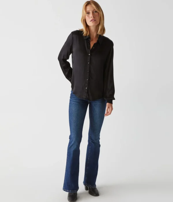 Michael Stars Meredith Satin Button Down Shirt- Tops, Blouses & Shirts