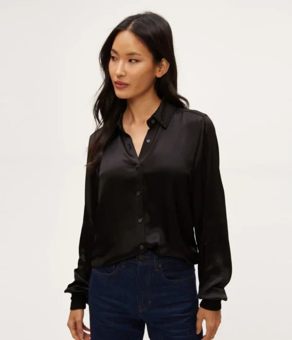 Michael Stars Meredith Satin Button Down Shirt- Tops, Blouses & Shirts