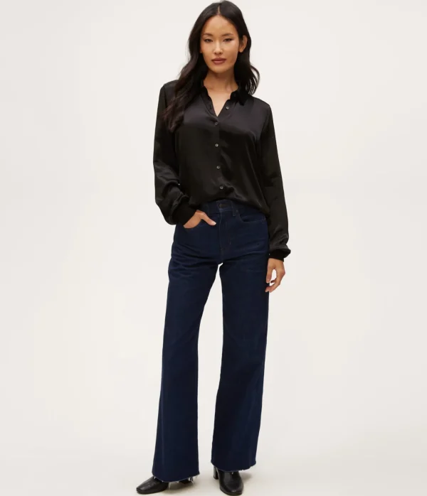 Michael Stars Meredith Satin Button Down Shirt- Tops, Blouses & Shirts