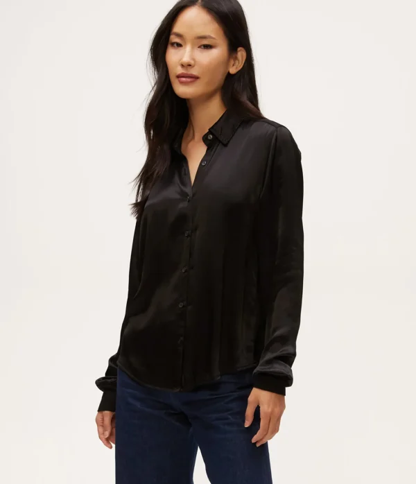 Michael Stars Meredith Satin Button Down Shirt- Tops, Blouses & Shirts