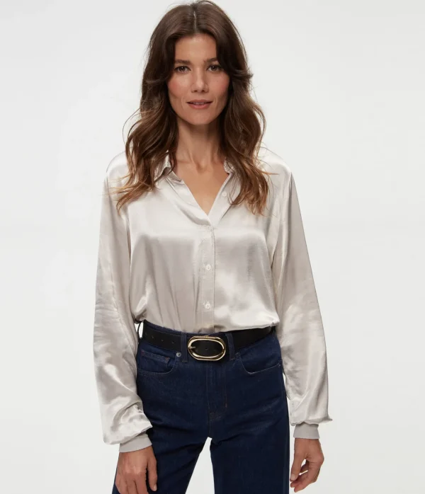 Michael Stars Meredith Satin Button Down Shirt- Tops, Blouses & Shirts