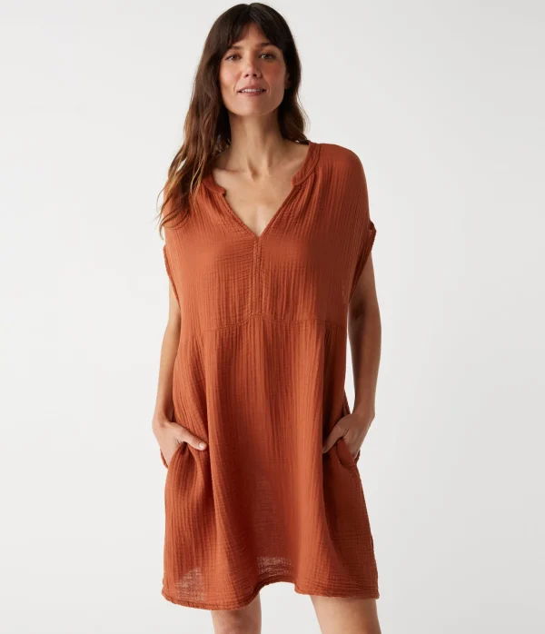 Michael Stars Mira Split Neck Dress- Dresses | Mini Dresses