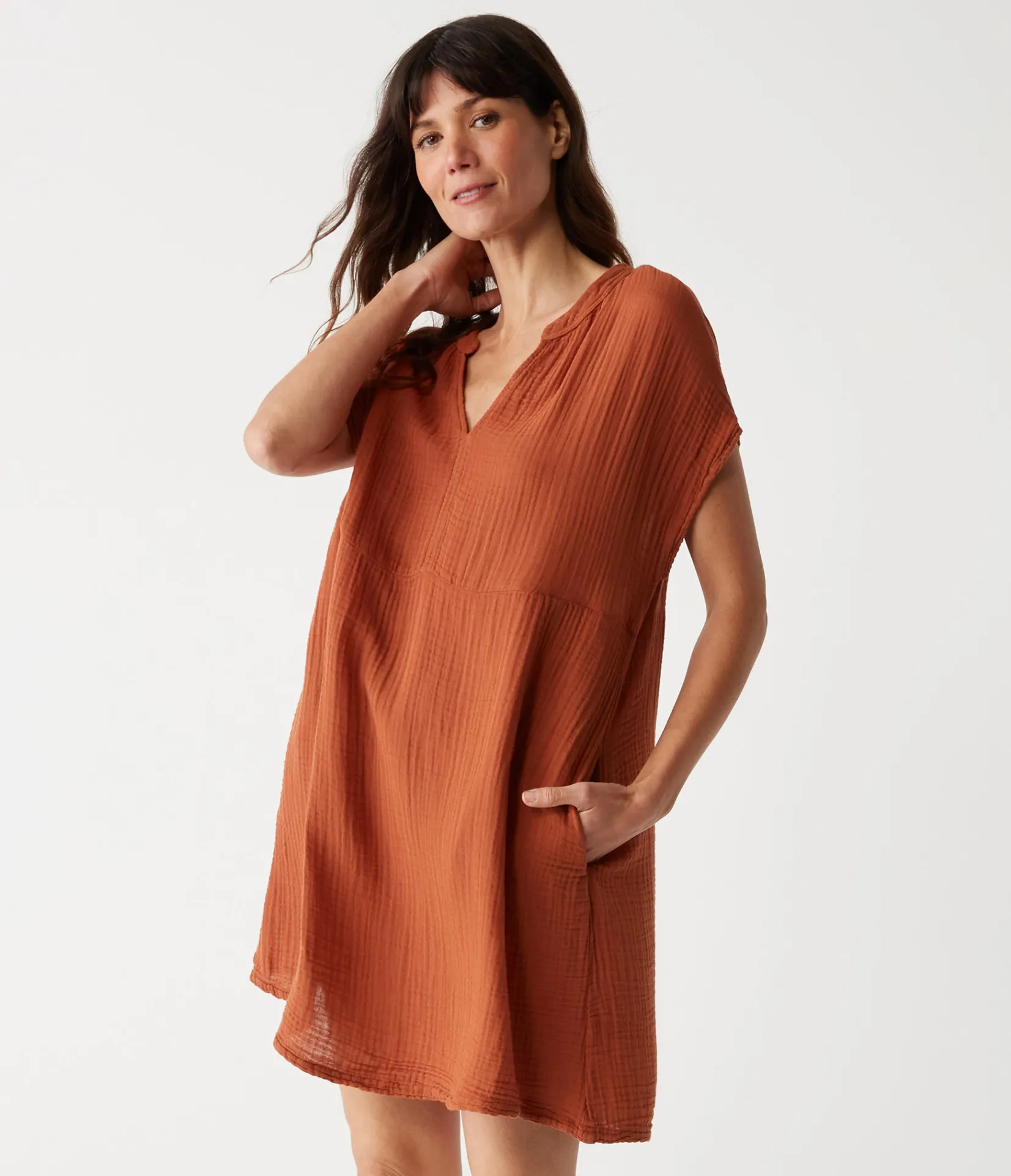 mira_split_neck_dress_14.webp Michael Stars Mira Split Neck Dress- Dresses | Mini Dresses