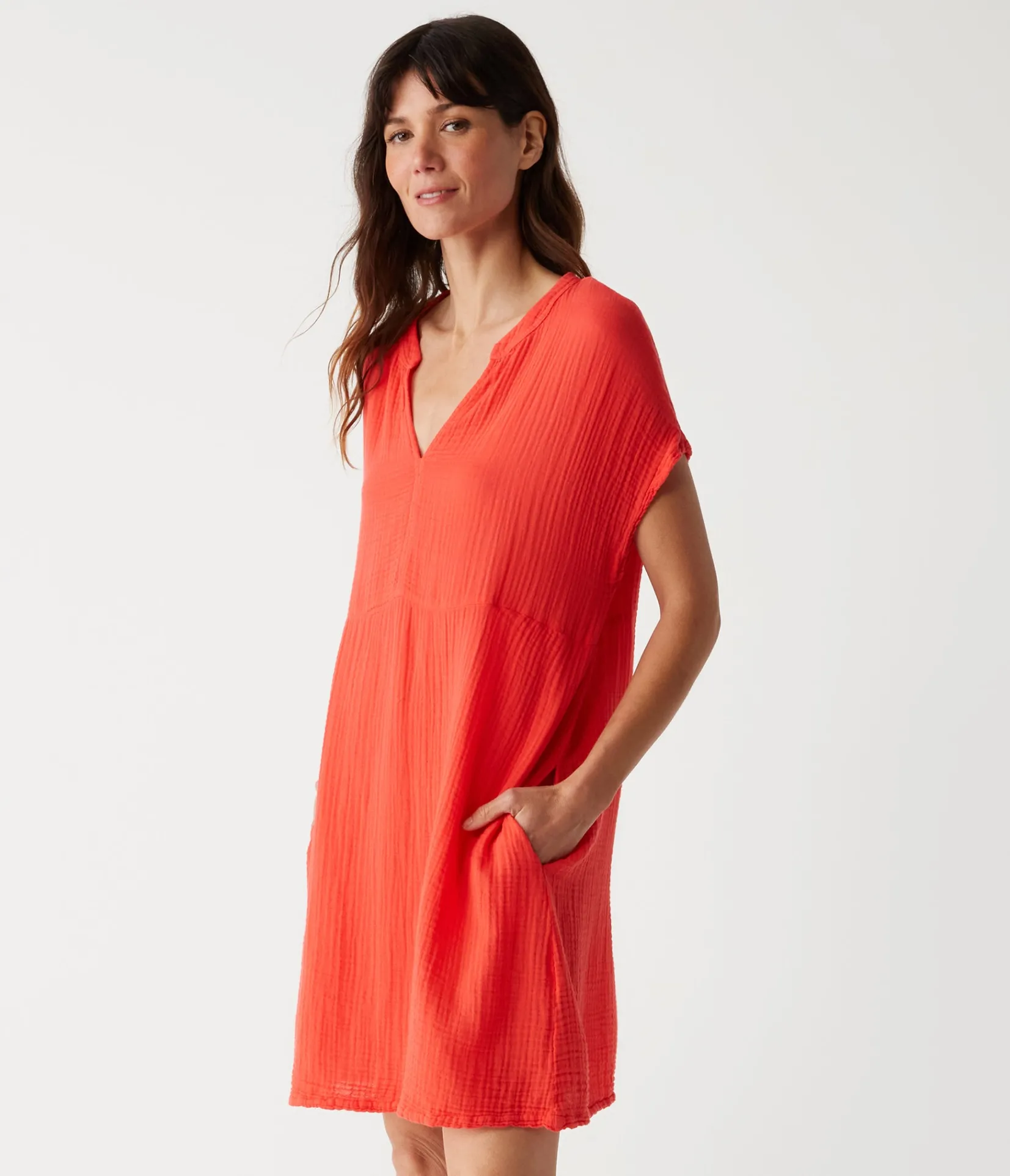 mira_split_neck_dress_18.webp Michael Stars Mira Split Neck Dress- Dresses | Mini Dresses