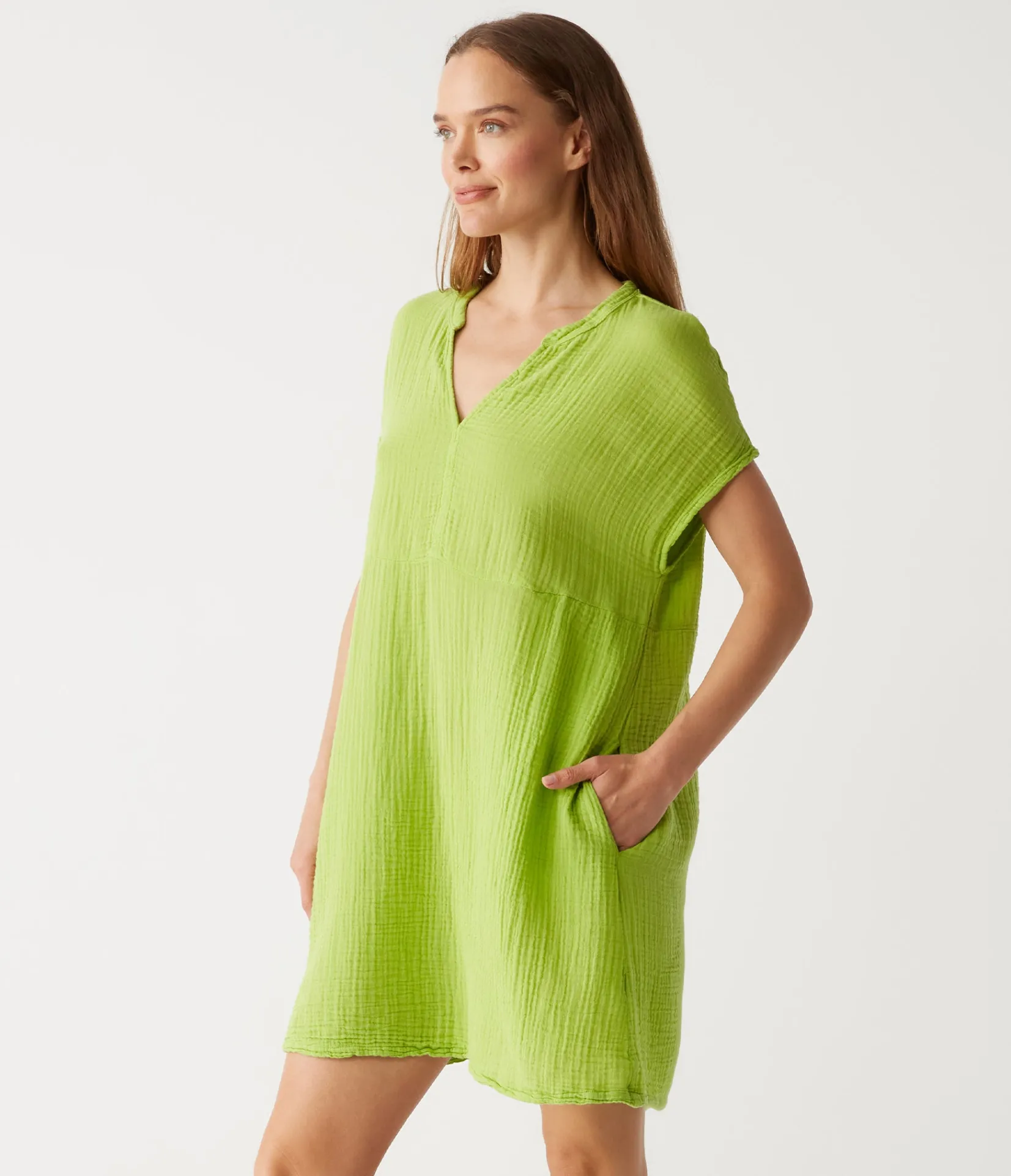 mira_split_neck_dress_2.webp Michael Stars Mira Split Neck Dress- Dresses | Mini Dresses