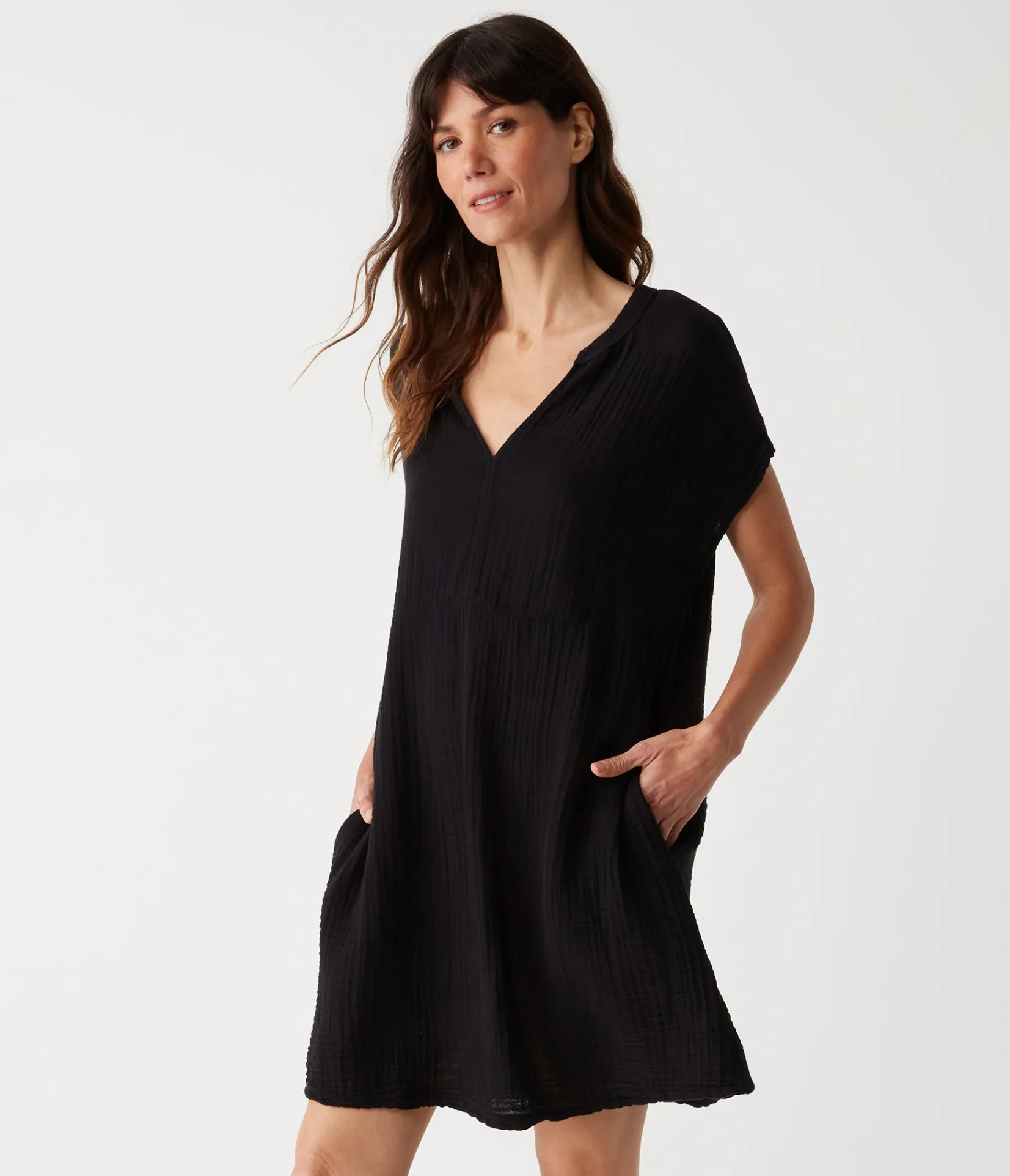 mira_split_neck_dress_22.webp Michael Stars Mira Split Neck Dress- Dresses | Mini Dresses