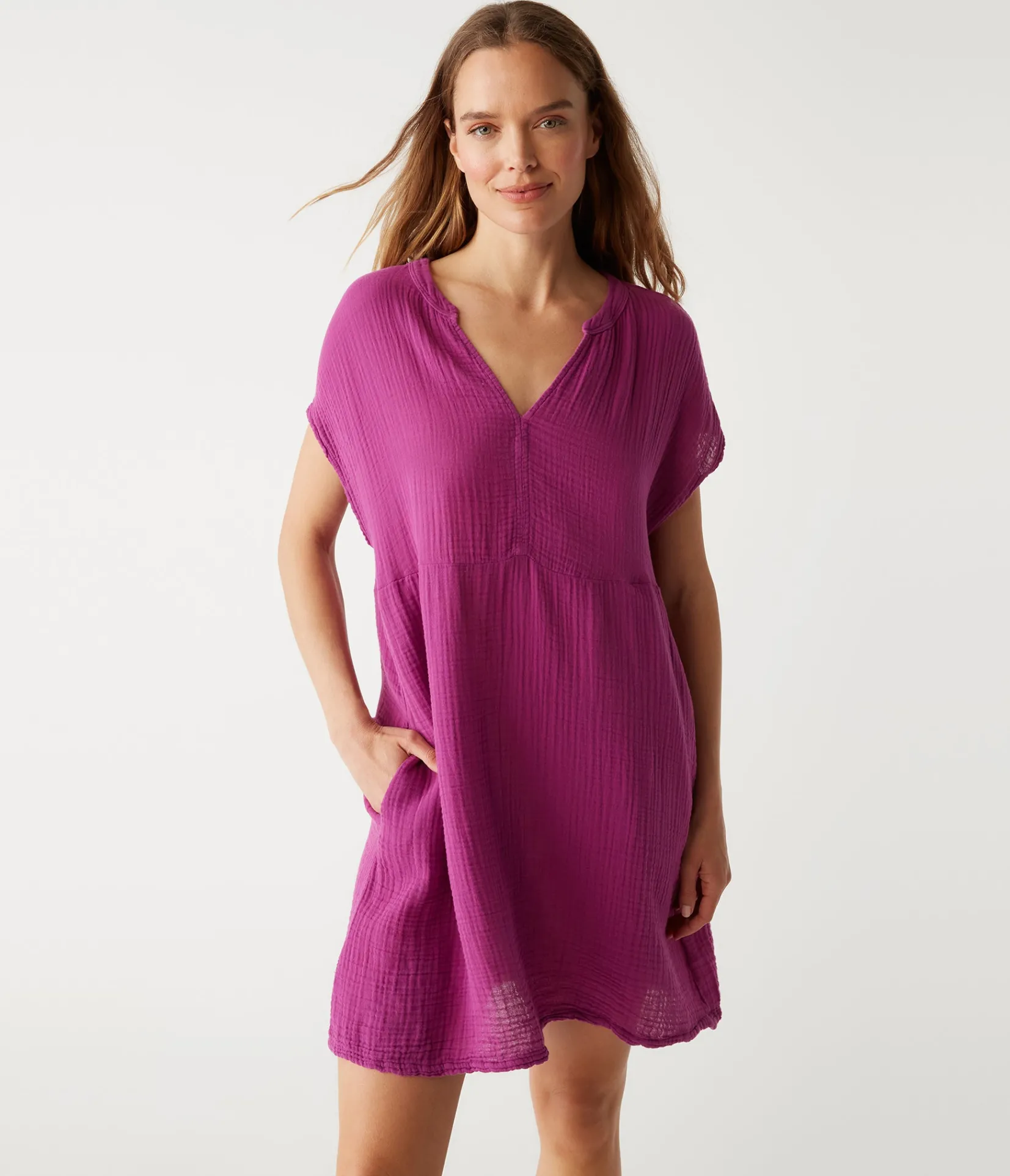 mira_split_neck_dress_8.webp Michael Stars Mira Split Neck Dress- Dresses | Mini Dresses