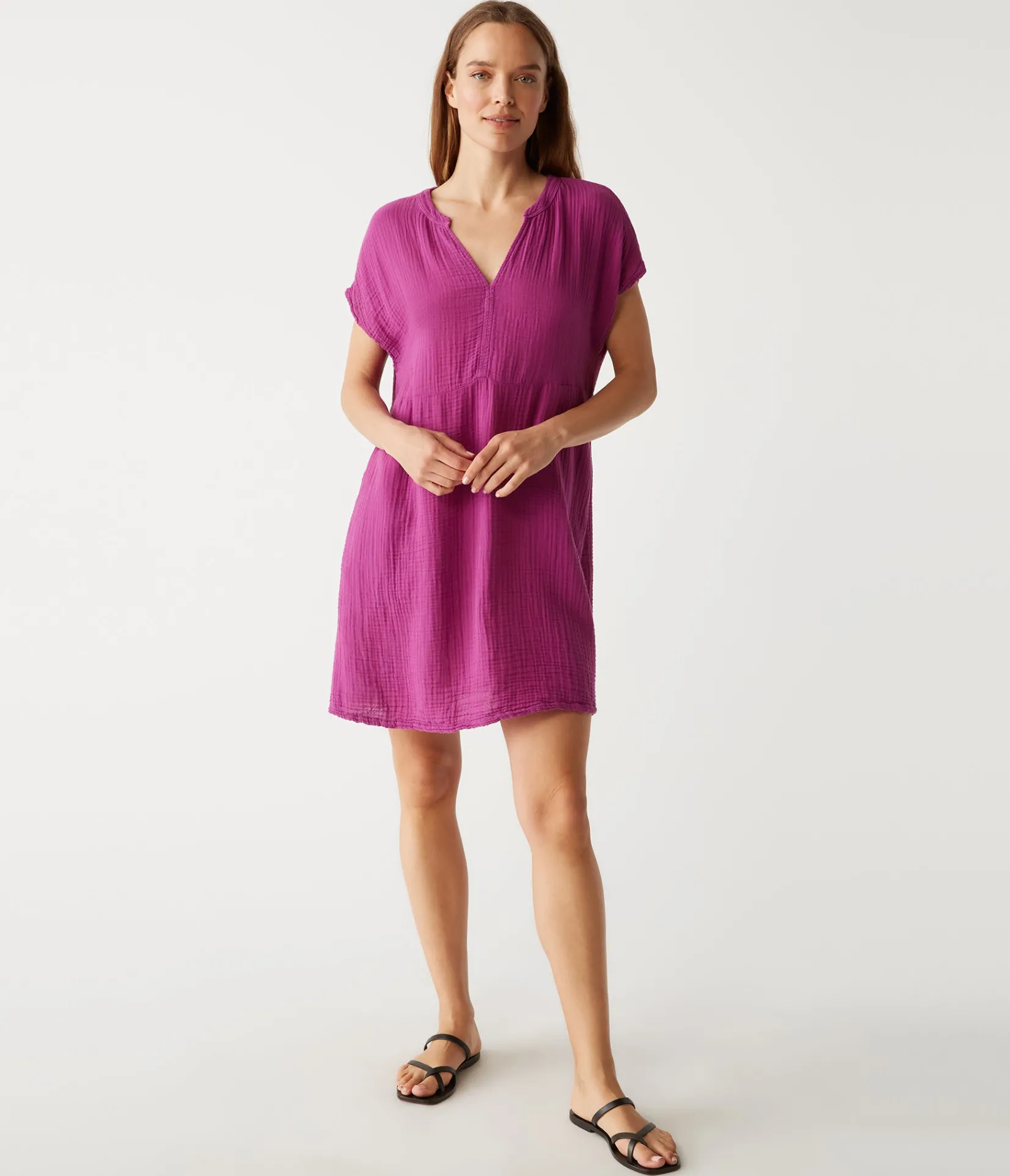 mira_split_neck_dress_9.webp Michael Stars Mira Split Neck Dress- Dresses | Mini Dresses