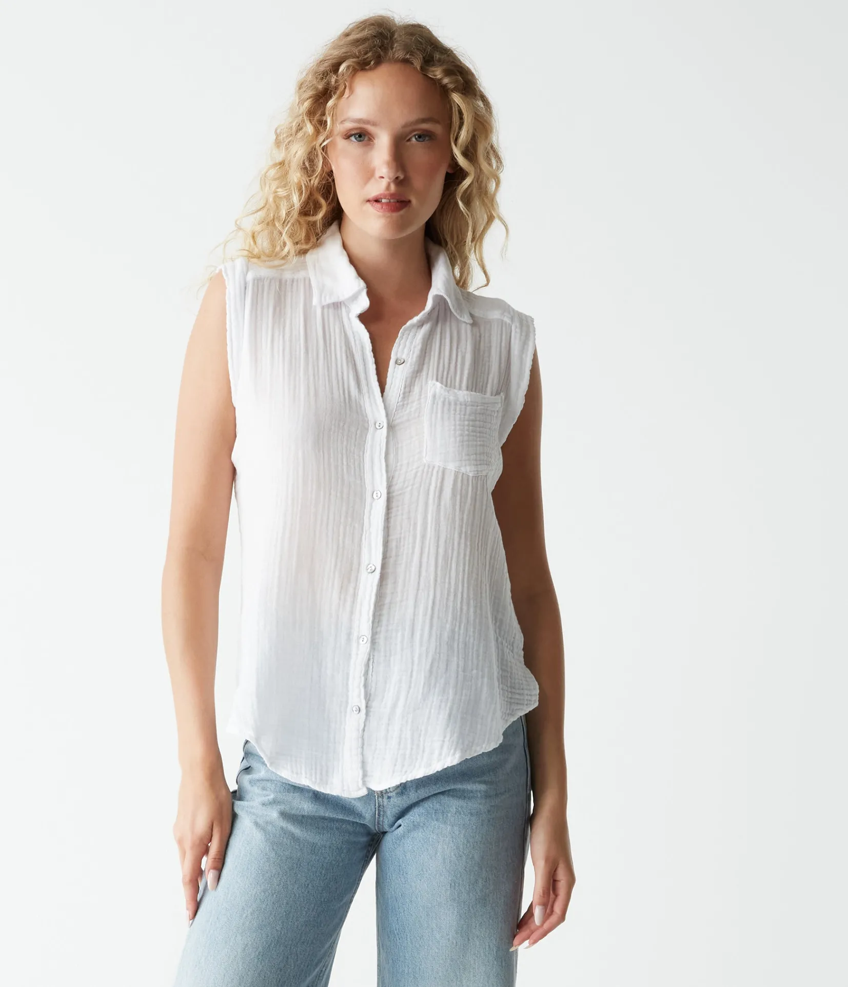 monique_gauze_button_down_tank_1.webp Michael Stars Monique Gauze Button Down Tank- Tops, Blouses & Shirts
