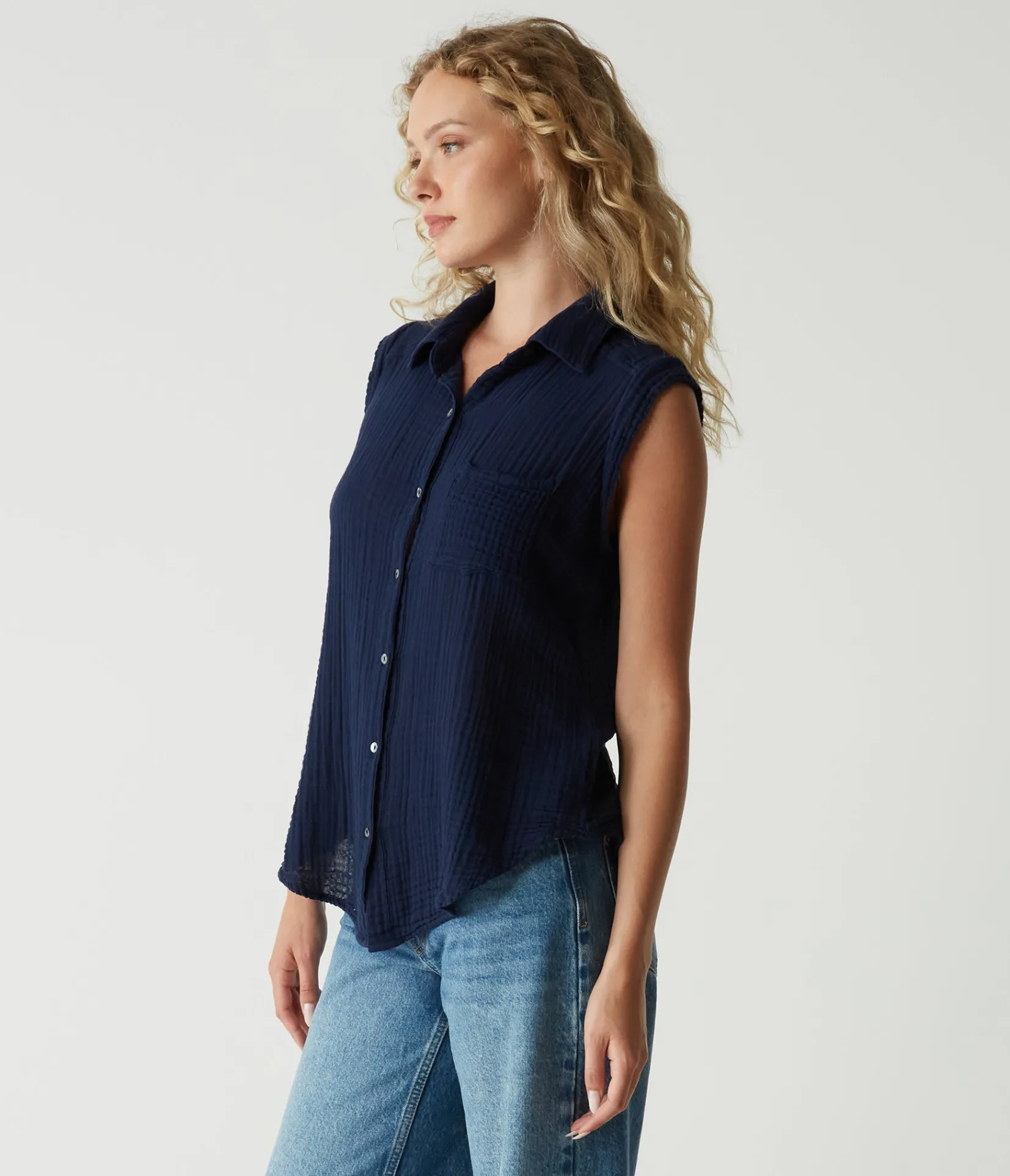 monique_gauze_button_down_tank_10.webp Michael Stars Monique Gauze Button Down Tank- Tops, Blouses & Shirts