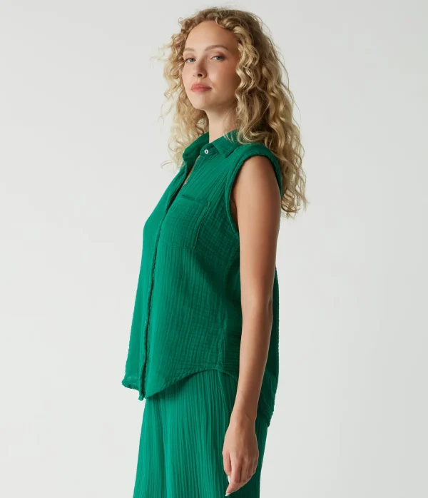 Michael Stars Monique Gauze Button Down Tank- Tops, Blouses & Shirts
