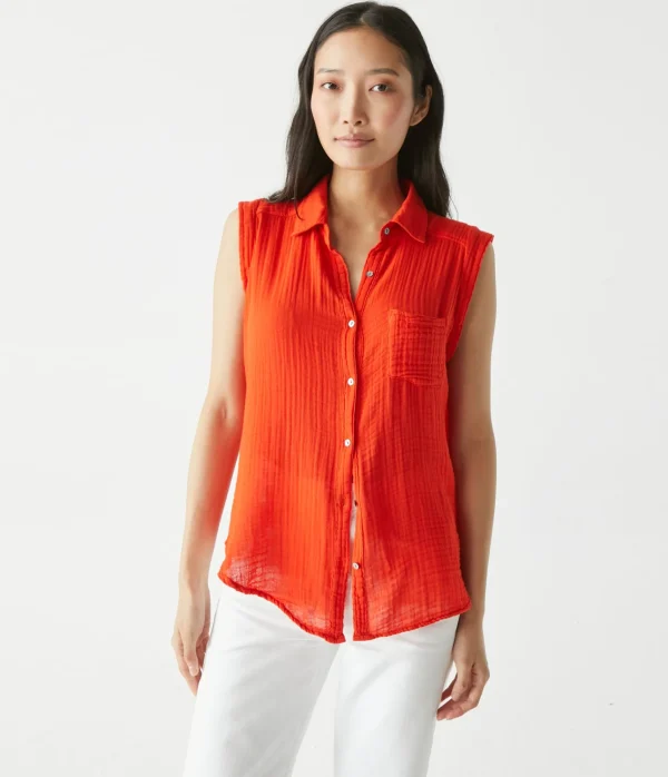 Michael Stars Monique Gauze Button Down Tank- Tops, Blouses & Shirts