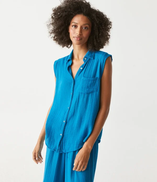 Michael Stars Monique Gauze Button Down Tank- Tops, Blouses & Shirts