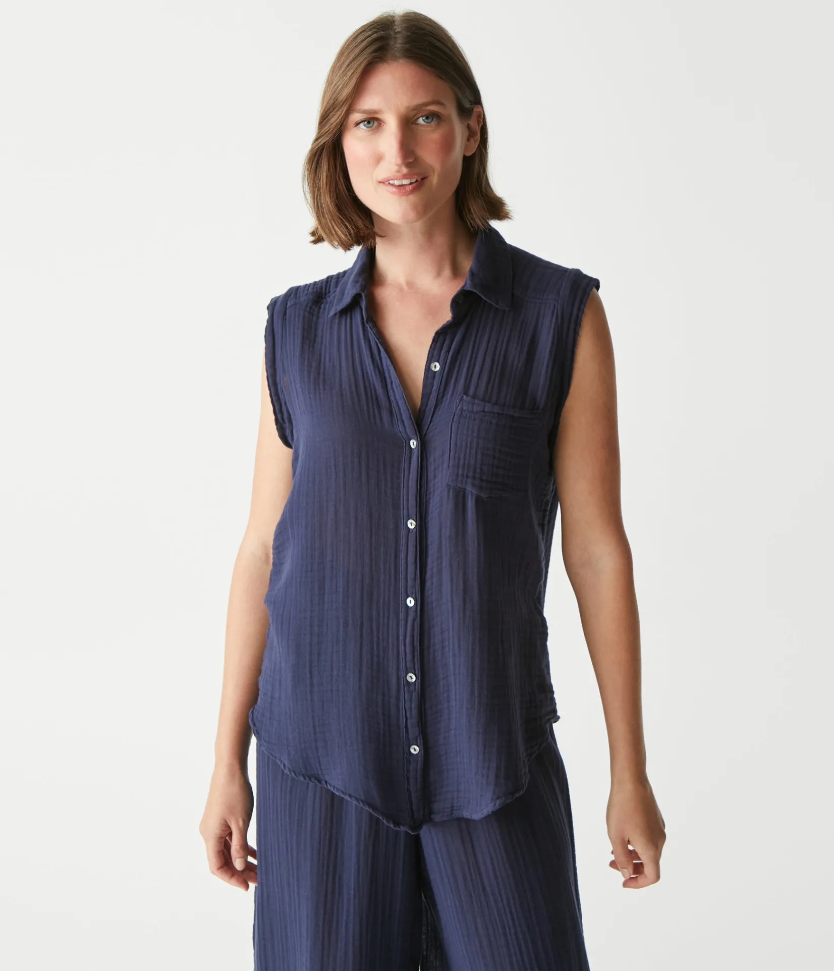 monique_gauze_button_down_tank_25.webp Michael Stars Monique Gauze Button Down Tank- Tops, Blouses & Shirts