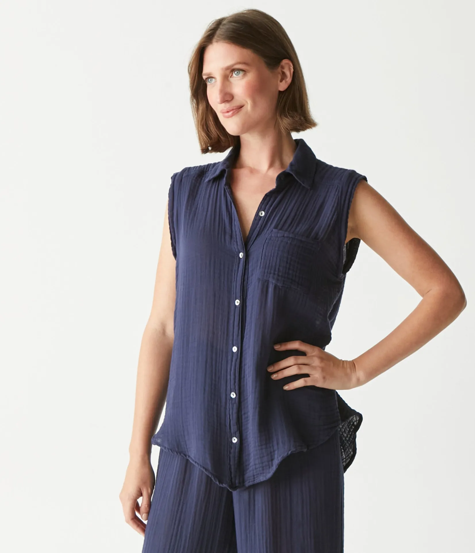 monique_gauze_button_down_tank_27.webp Michael Stars Monique Gauze Button Down Tank- Tops, Blouses & Shirts
