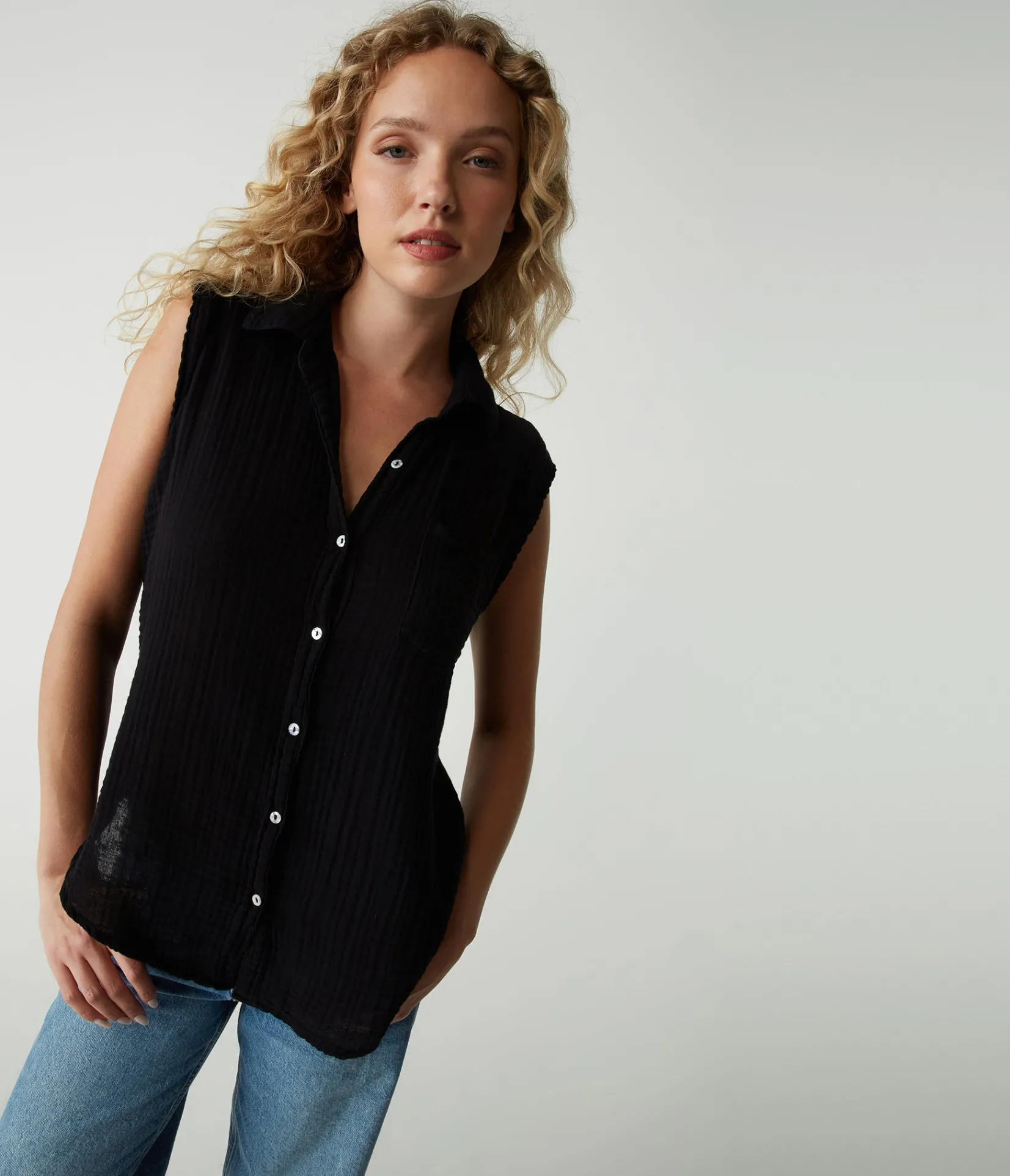 monique_gauze_button_down_tank_29.webp Michael Stars Monique Gauze Button Down Tank- Tops, Blouses & Shirts