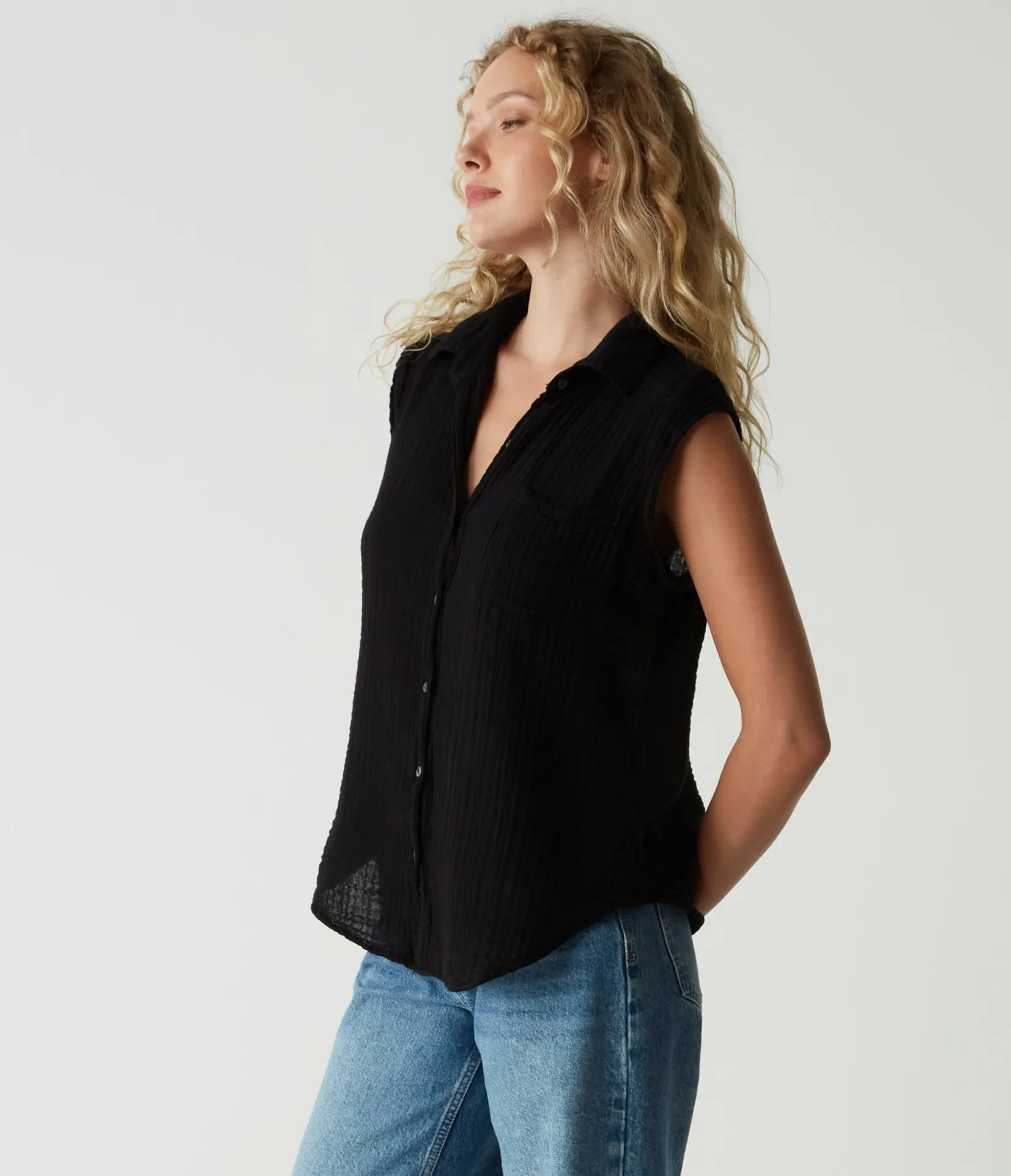 monique_gauze_button_down_tank_31.webp Michael Stars Monique Gauze Button Down Tank- Tops, Blouses & Shirts