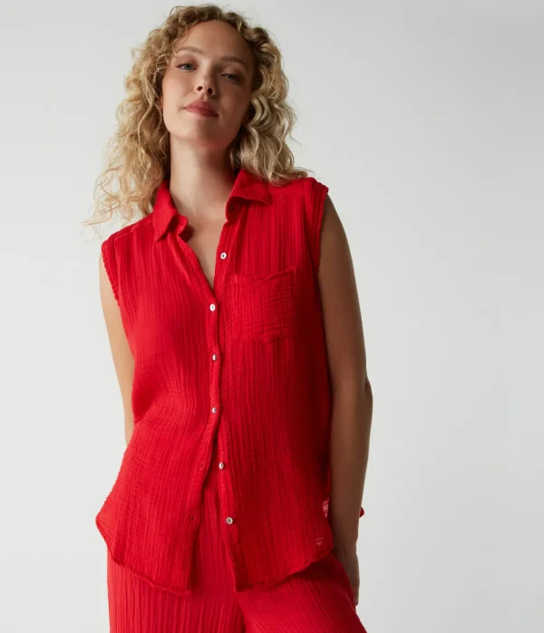 Michael Stars Monique Gauze Button Down Tank- Tops, Blouses & Shirts