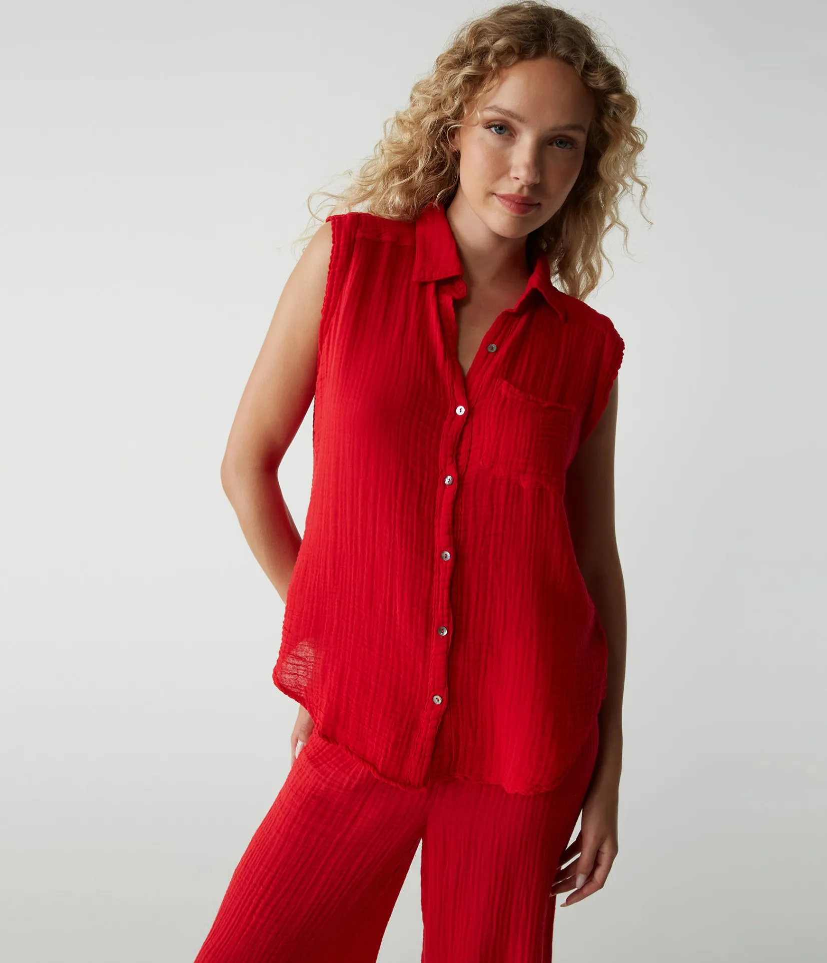 monique_gauze_button_down_tank_38.webp Michael Stars Monique Gauze Button Down Tank- Tops, Blouses & Shirts