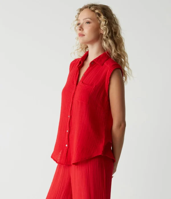 Michael Stars Monique Gauze Button Down Tank- Tops, Blouses & Shirts