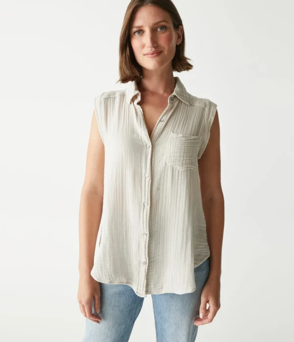 Michael Stars Monique Gauze Button Down Tank- Tops, Blouses & Shirts