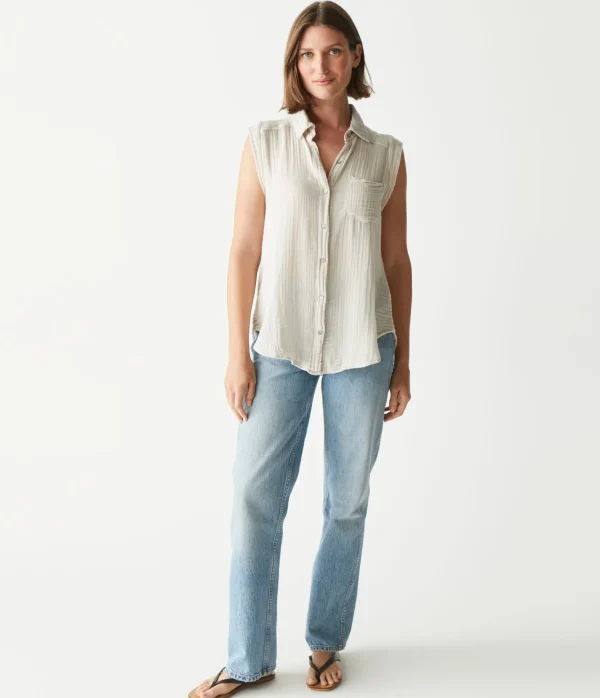 Michael Stars Monique Gauze Button Down Tank- Tops, Blouses & Shirts