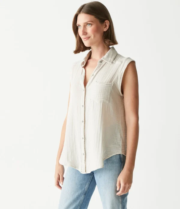 Michael Stars Monique Gauze Button Down Tank- Tops, Blouses & Shirts