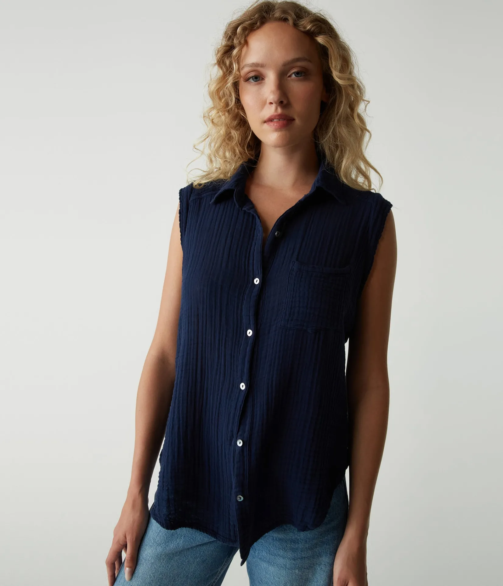 monique_gauze_button_down_tank_8.webp Michael Stars Monique Gauze Button Down Tank- Tops, Blouses & Shirts