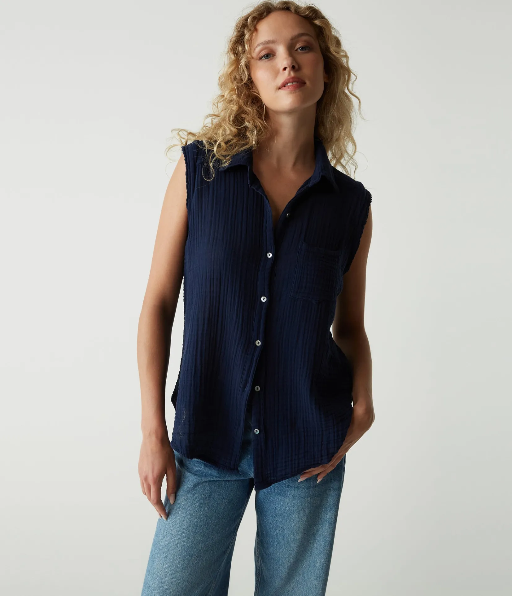 monique_gauze_button_down_tank_9.webp Michael Stars Monique Gauze Button Down Tank- Tops, Blouses & Shirts