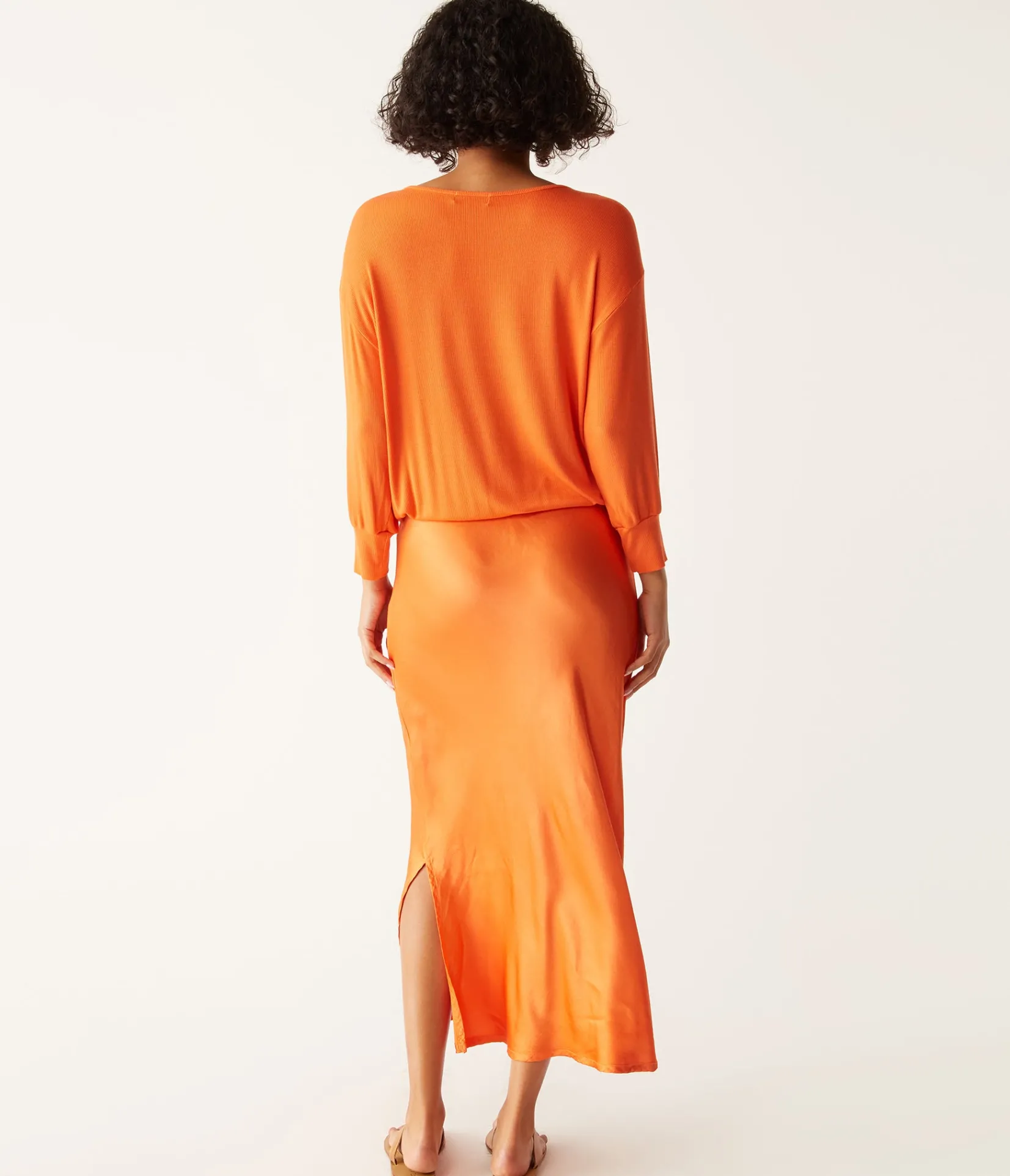 nadia_mixed_fabric_satin_dress_10.webp Michael Stars Nadia Mixed Fabric Satin Dress- Dresses | Midi Dresses