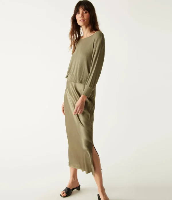Michael Stars Nadia Mixed Fabric Satin Dress- Dresses | Midi Dresses