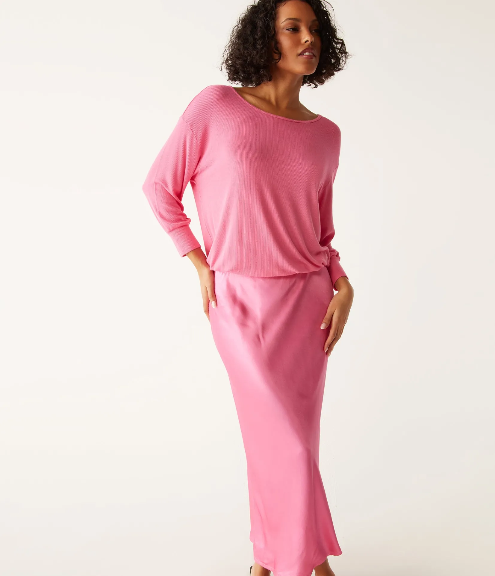 nadia_mixed_fabric_satin_dress_15.webp Michael Stars Nadia Mixed Fabric Satin Dress- Dresses | Midi Dresses